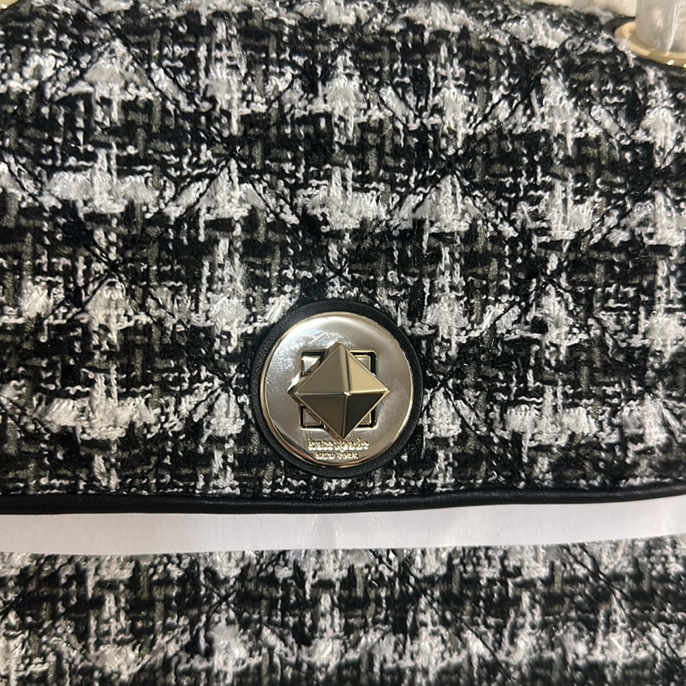 KATE SPADE-tweed Blk & Wht Natalia Flap Crossbody Shoulder Bag NWT - Picture 3 of 16